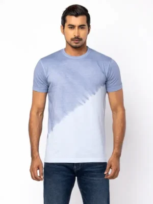 Blue-Grey Tie-Dyed Cotton T-Shirt