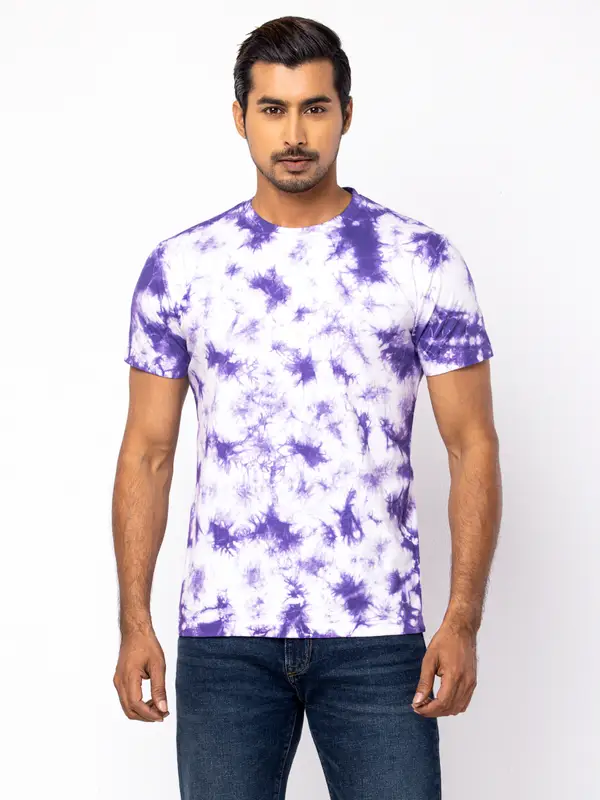 White/Purple Tie-Dyed Cotton T-Shirt