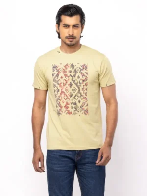 Light Olive Printed Cotton T-Shirt